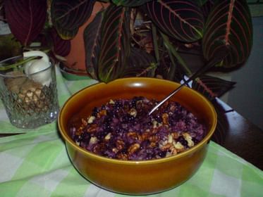 My Favorite Breakfast: Oats with Milk and Honey, Blackberries and Walnuts